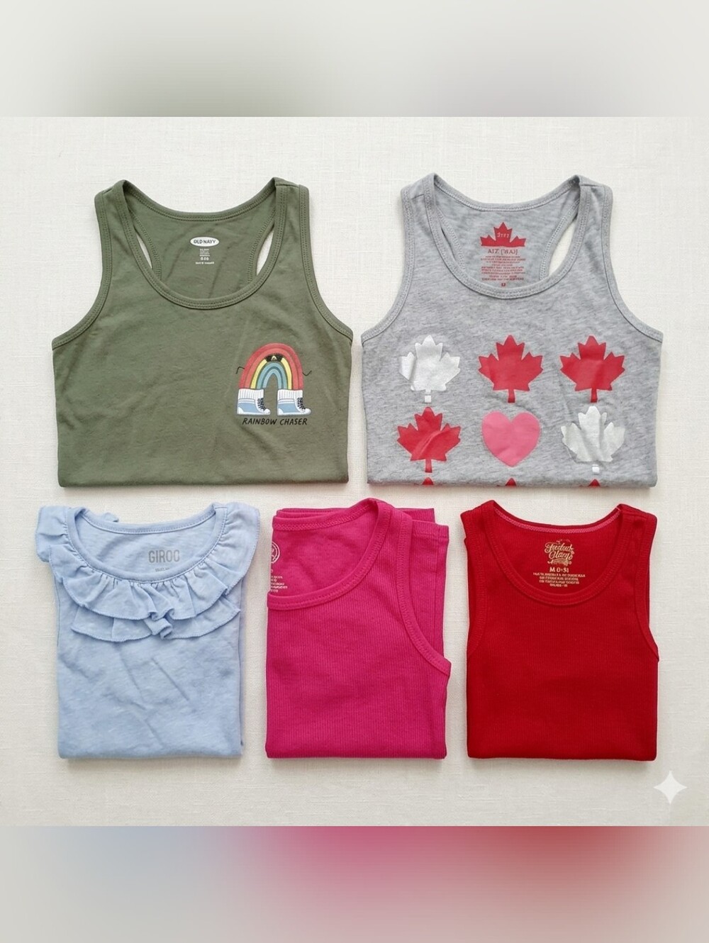 5 Piece Bundle of Girl's Size 7-8 (S-M) Summer Tank Tops